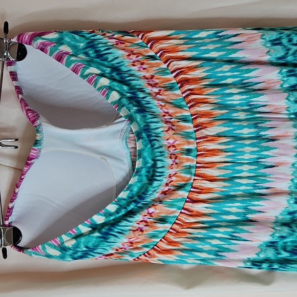 Kenneth Cole Reaction Strapless Maxi Dress Women's XL Ikat Boho Colorful Beach - Picture 4 of 9